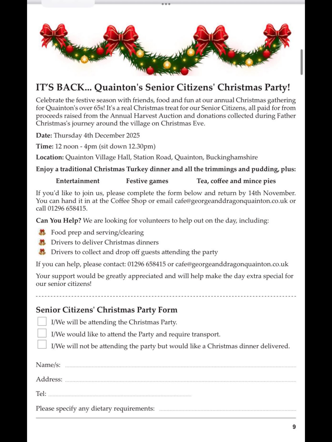 Senior Citizens Christmas Party 2025